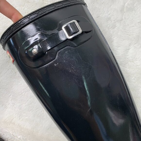Hunter Kids Girl Boy Black Reflective Glossy Rubber Tall Rain Boots Size 5B / 6G - Picture 2 of 16